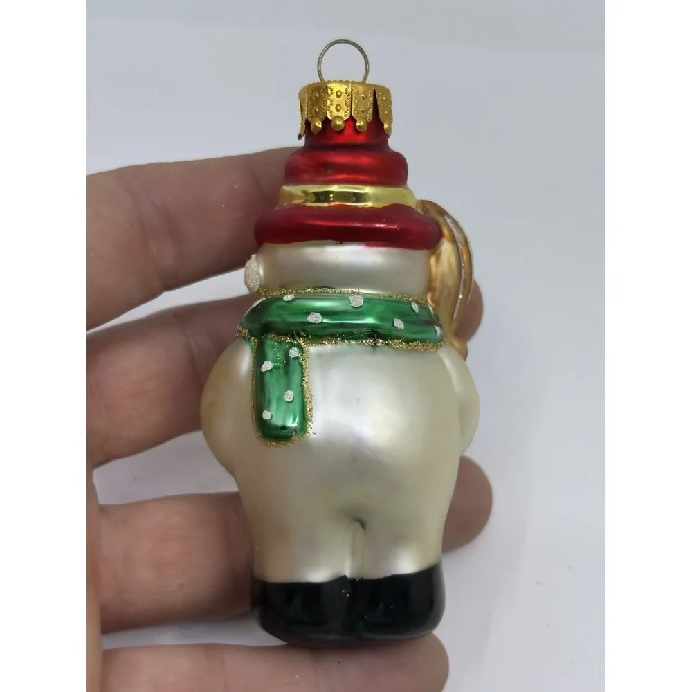 Christmas Snowman Hand Crafted Glass Broom Hat Ornament Read*
